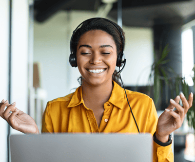 Woman being confident and happy and work