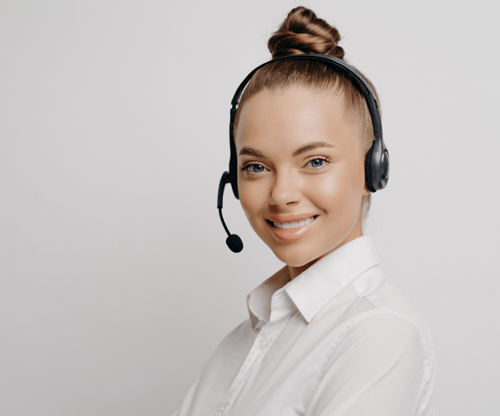 Call center woman happy at work