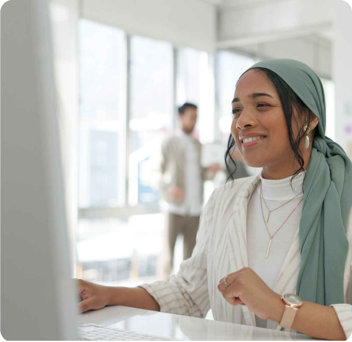 Happy employee working independently 